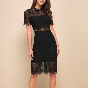 Lulus Remarkable Black Sheer Lace Short Sleeve Dress
